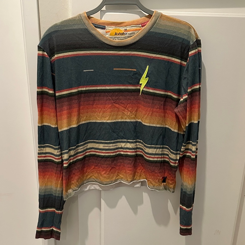 Tulum women’s striped cropped Aviator Nation long sleeve tee - size Medium
